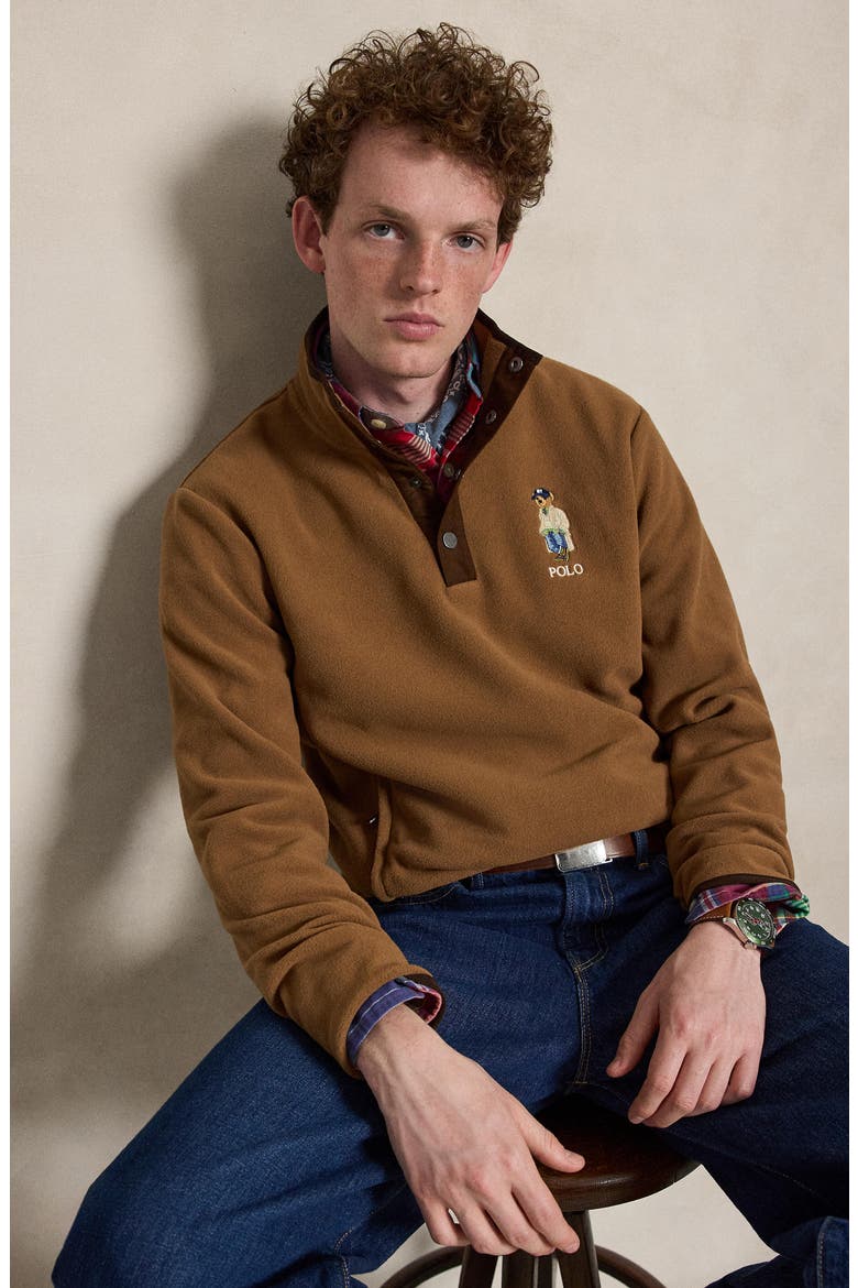 Polo Bear Fleece Quarter Zip Pullover, Alternate, color, BROWN