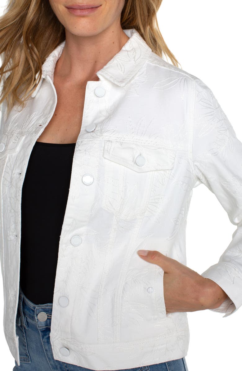 Liverpool Los Angeles Floral Embroidered Denim Jacket, Alternate, color, Bright White Floral
