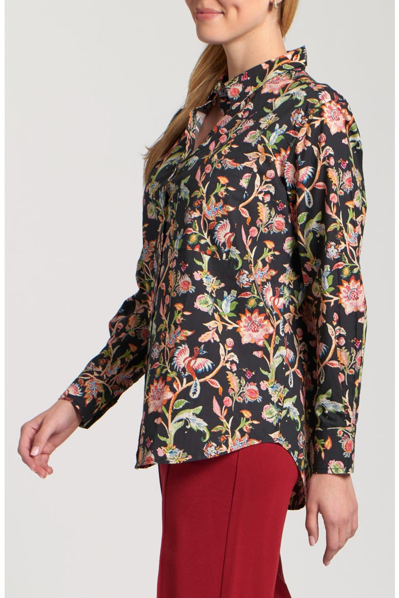 Boyfriend Poplin Button-Up Shirt, Alternate, color, BLACK/ GREEN FARM MULTI