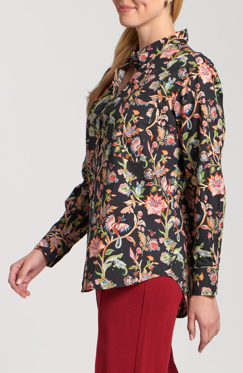 APNY Boyfriend Poplin Button-Up Shirt, Alternate, color, Black/ Green Farm Multi