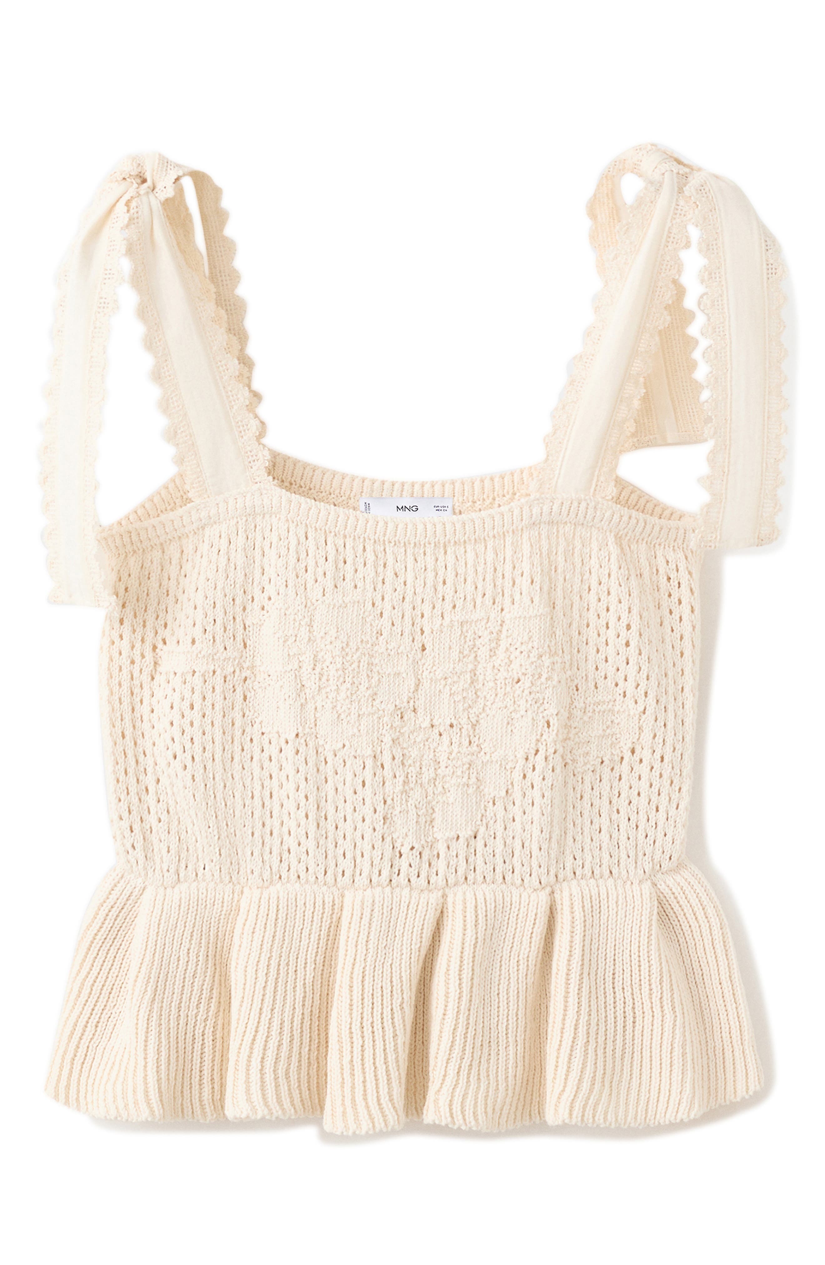 Amelie Tie Shoulder Crochet Peplum Top
