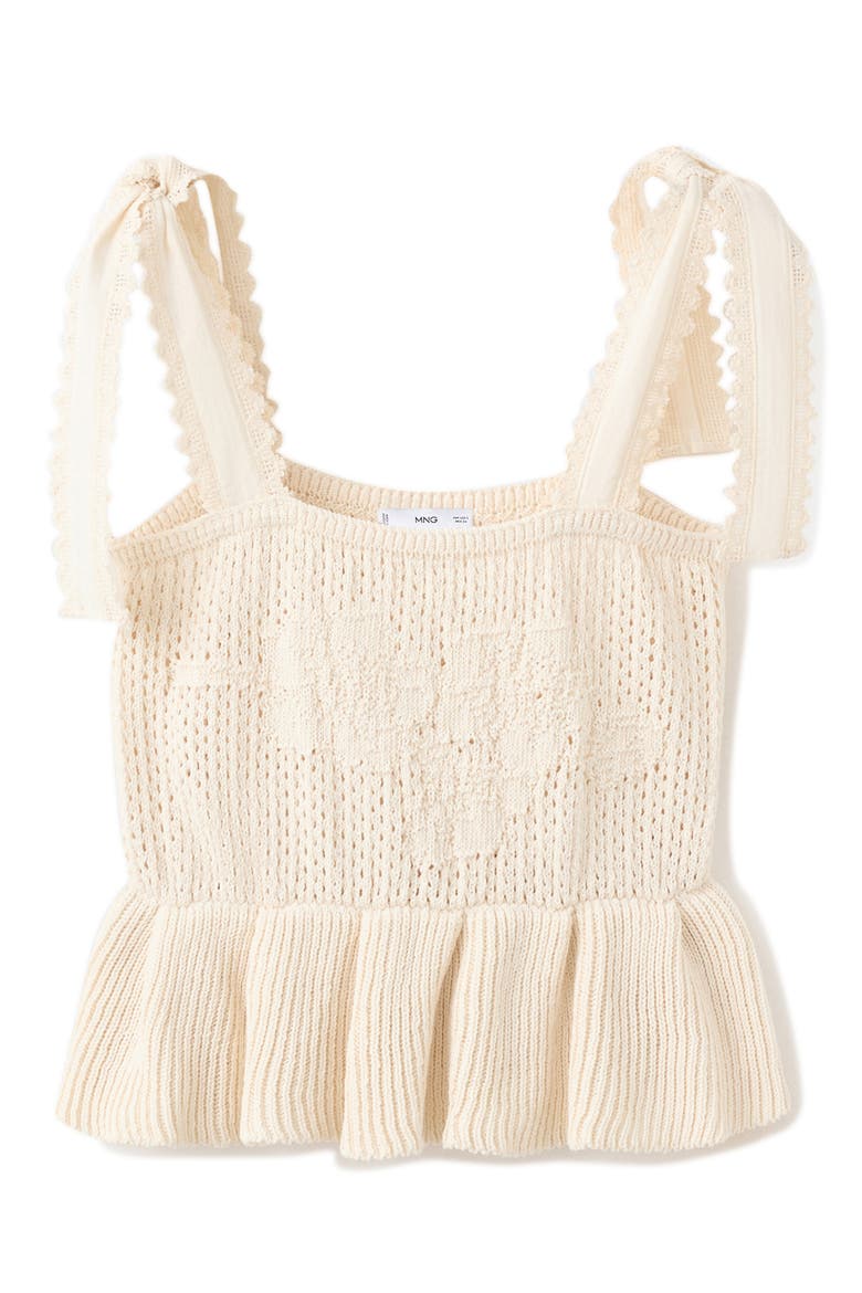 Amelie Tie Shoulder Crochet Peplum Top, Main, color, ECRU