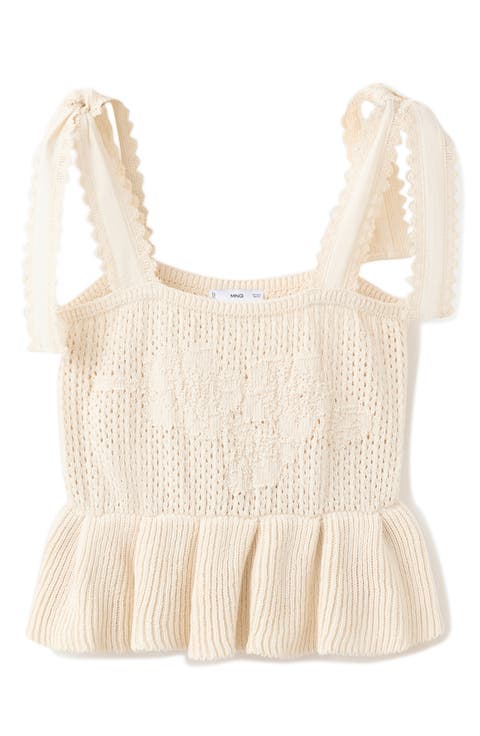 Amelie Tie Shoulder Crochet Peplum Top