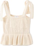MANGO Amelie Tie Shoulder Crochet Peplum Top