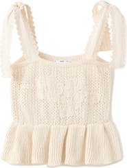 MANGO Amelie Tie Shoulder Crochet Peplum Top