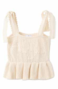 Amelie Tie Shoulder Crochet Peplum Top