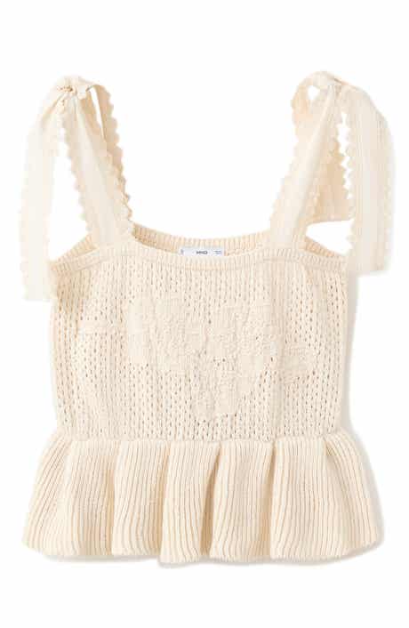 Amelie Tie Shoulder Crochet Peplum Top