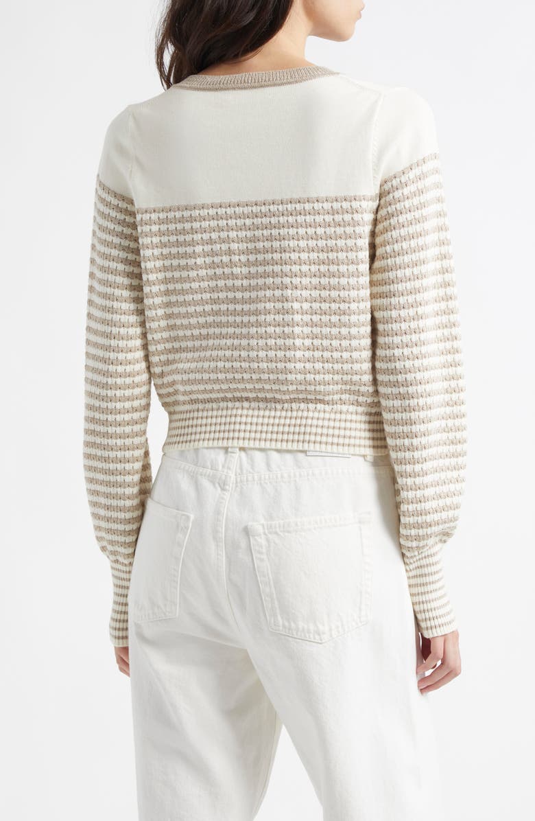 Ramy Brook Bea Metallic Stripe Cotton Blend Cardigan, Alternate, color, Sandstone Ivy Textured Stripe