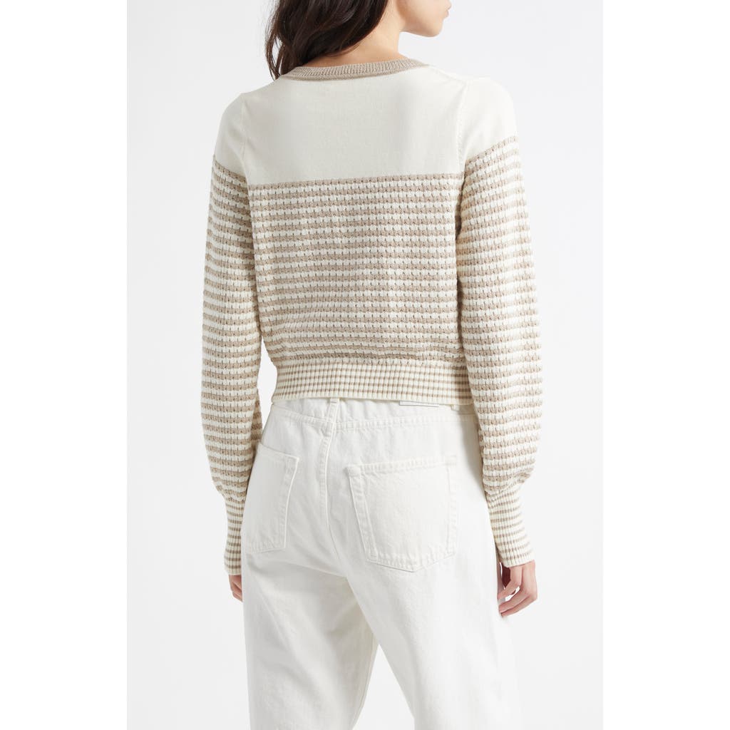 Ramy Brook Bea Metallic Stripe Cotton Blend Cardigan In Sandstone Ivy Textured Stripe