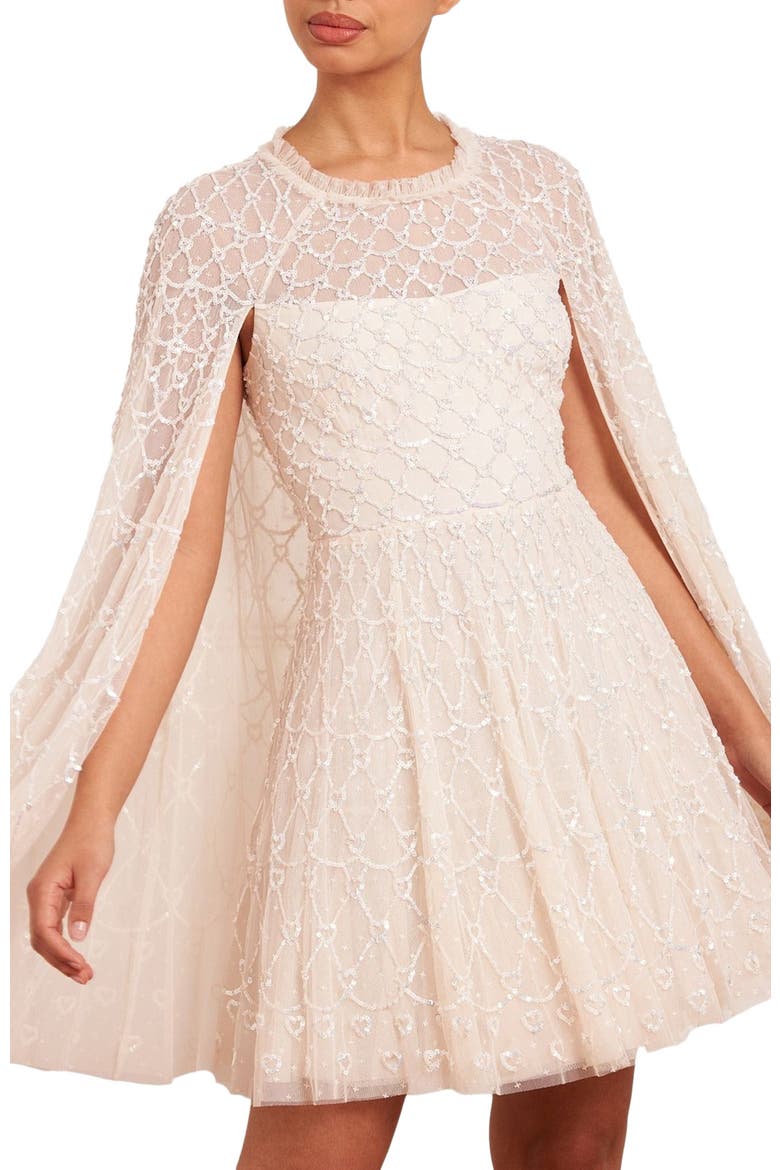Heart Lattice Micro Mini Dress, Main, color, Cream