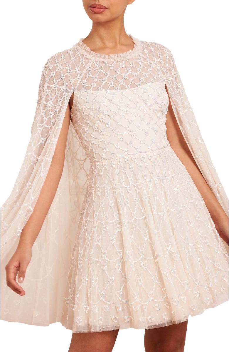 Needle & Thread Heart Lattice Micro Mini Dress, Main, color, Cream