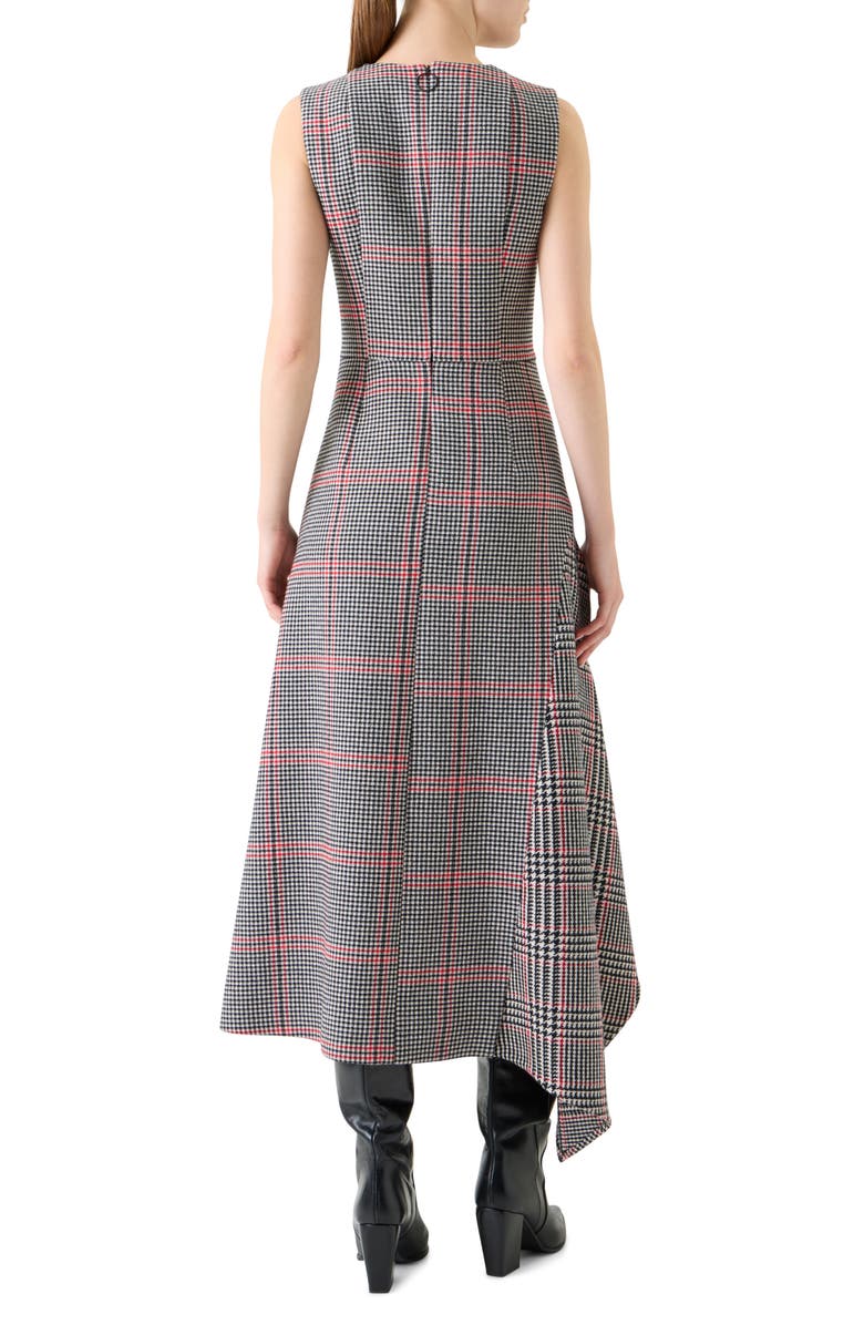 Akris punto Glen Plaid Asymmetric Virgin Wool Dress, Alternate, color, Black-Cream-Vermillion
