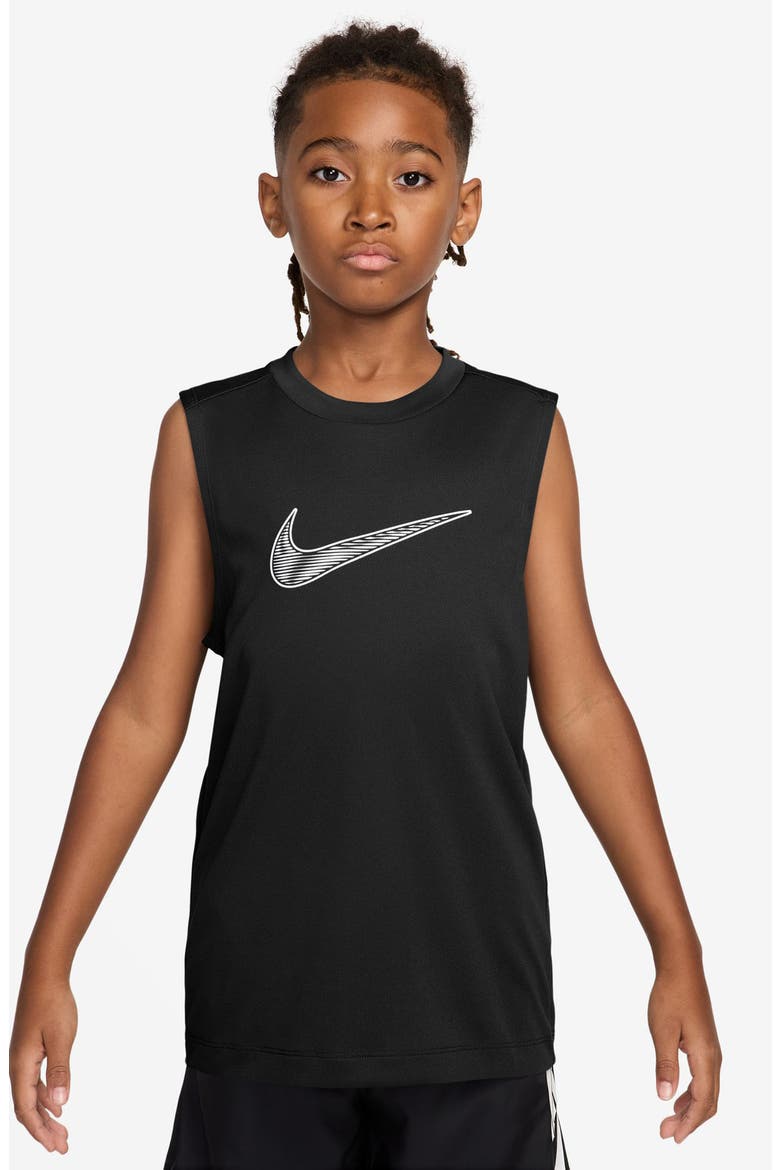 Kids' Logo Dri-FIT Graphic Muscle T-Shirt, Main, color, BLACK