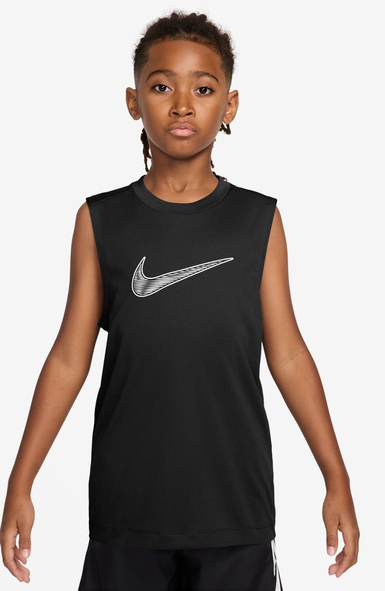 Nike Kids' Logo Dri-FIT Graphic Muscle T-Shirt, Main, color, Black