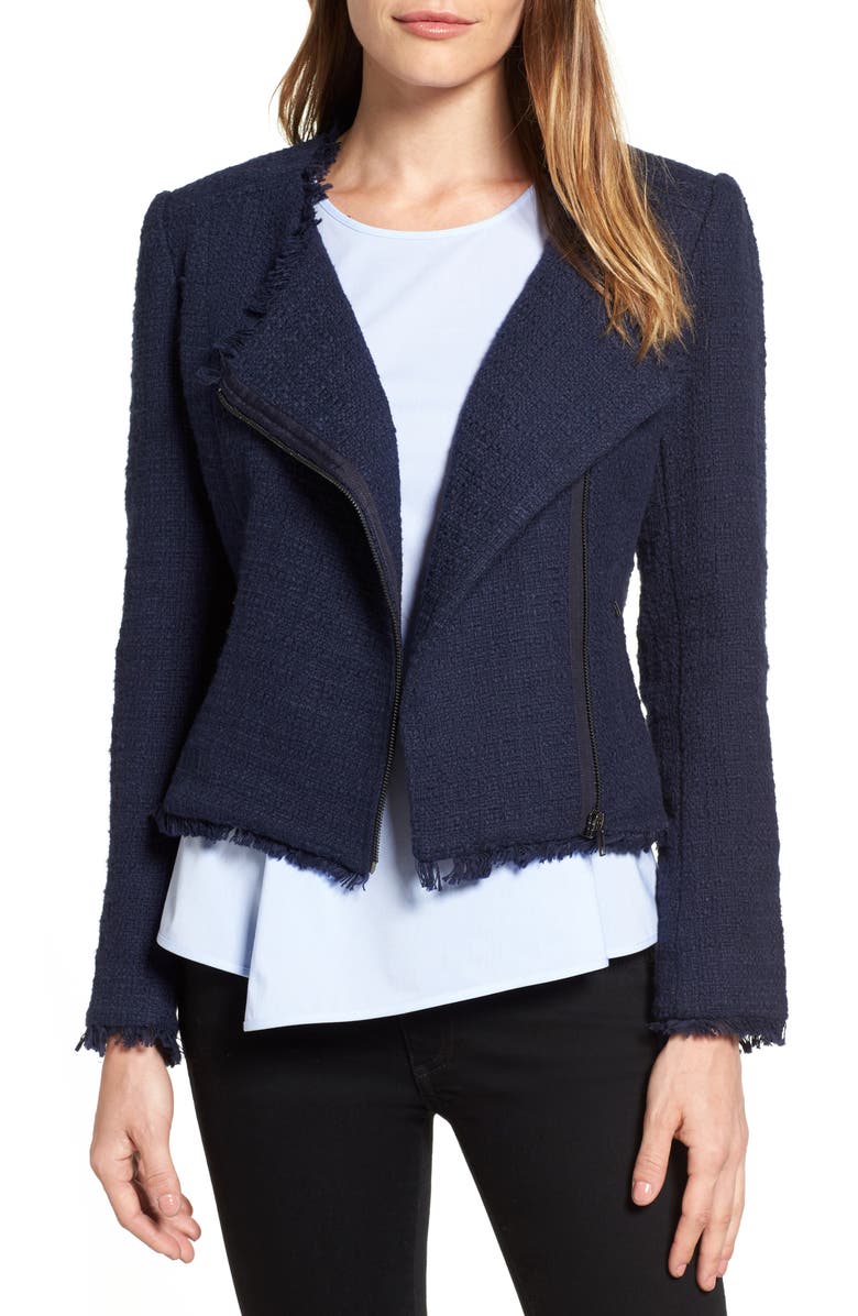 Halogen<sup>®</sup> Asymmetrical Zip Tweed Jacket, Main, color, 