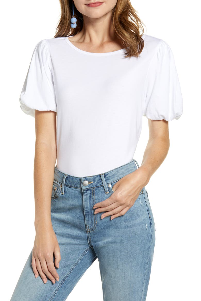 Bubble Sleeve Tee, Main, color, WHITE
