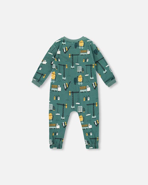 Deux Par Deux One-piece Organic Cotton Pajama Construction In Green