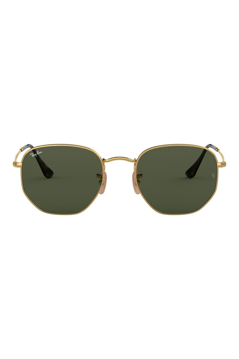 48mm Hexagonal Flat Lens Sunglasses, Main, color, GOLD GREEN