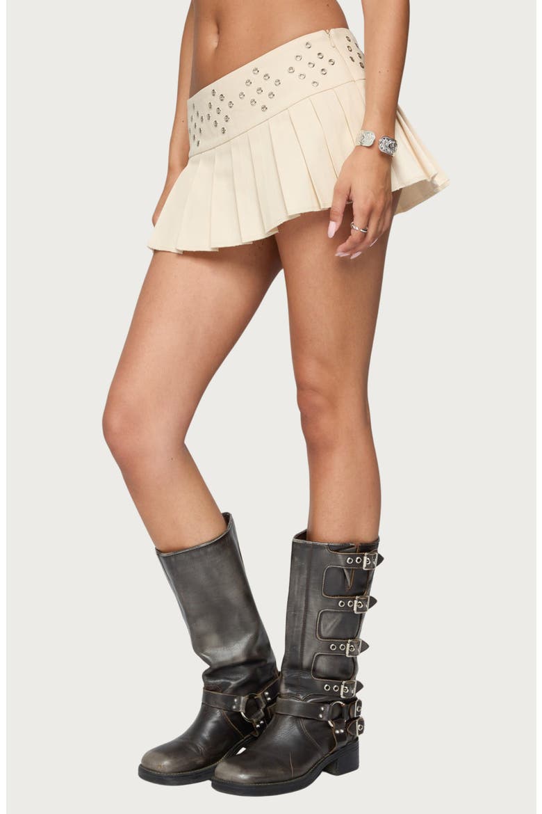 Lovina Grommet Low Rise Pleated Miniskort, Alternate, color, STONE