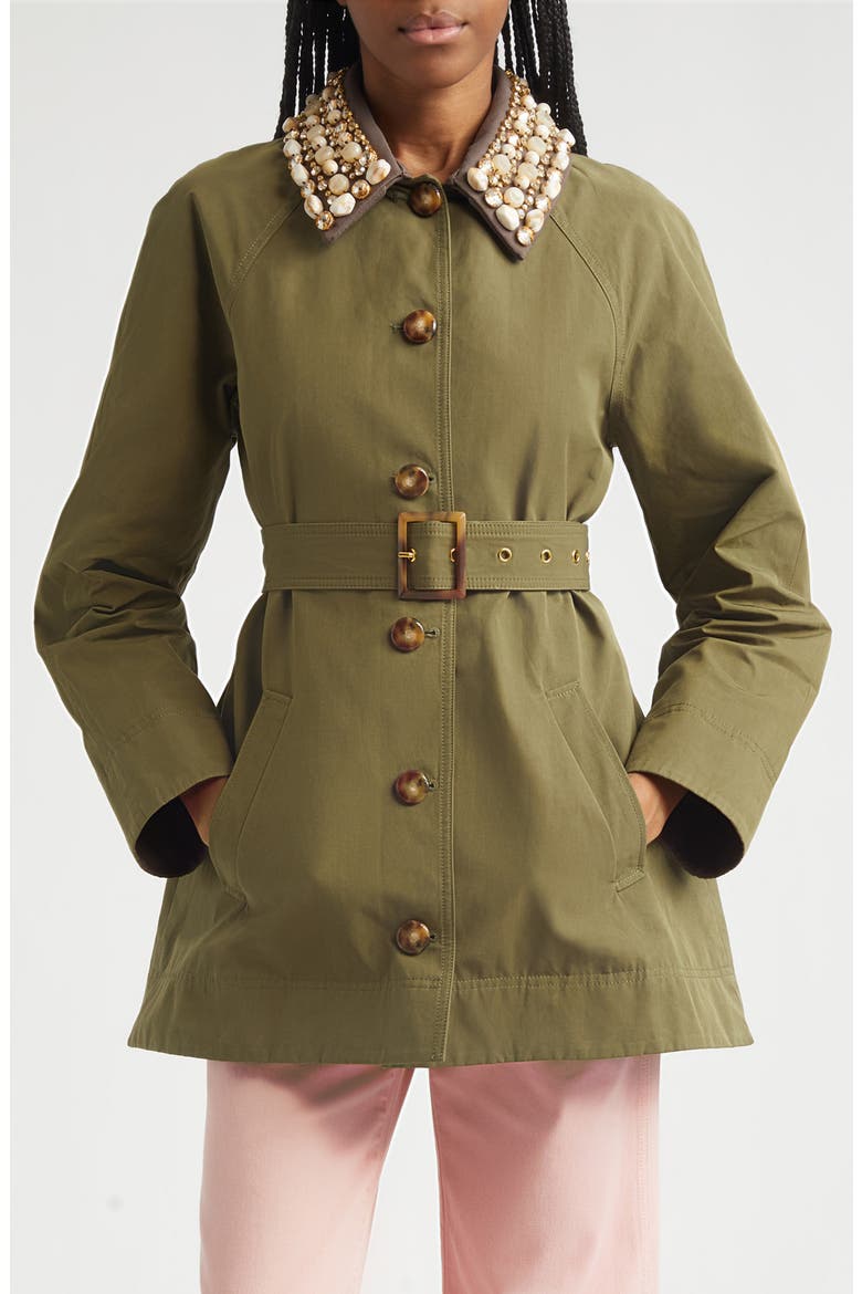 Langham Waxed Belted Dickey Coat with Removable Collar, Main, color, ARMY