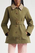 Veronica Beard Langham Waxed Belted Dickey Coat with Removable Collar