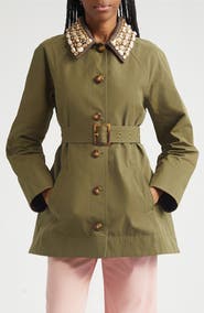 Veronica Beard Langham Waxed Belted Dickey Coat with Removable Collar