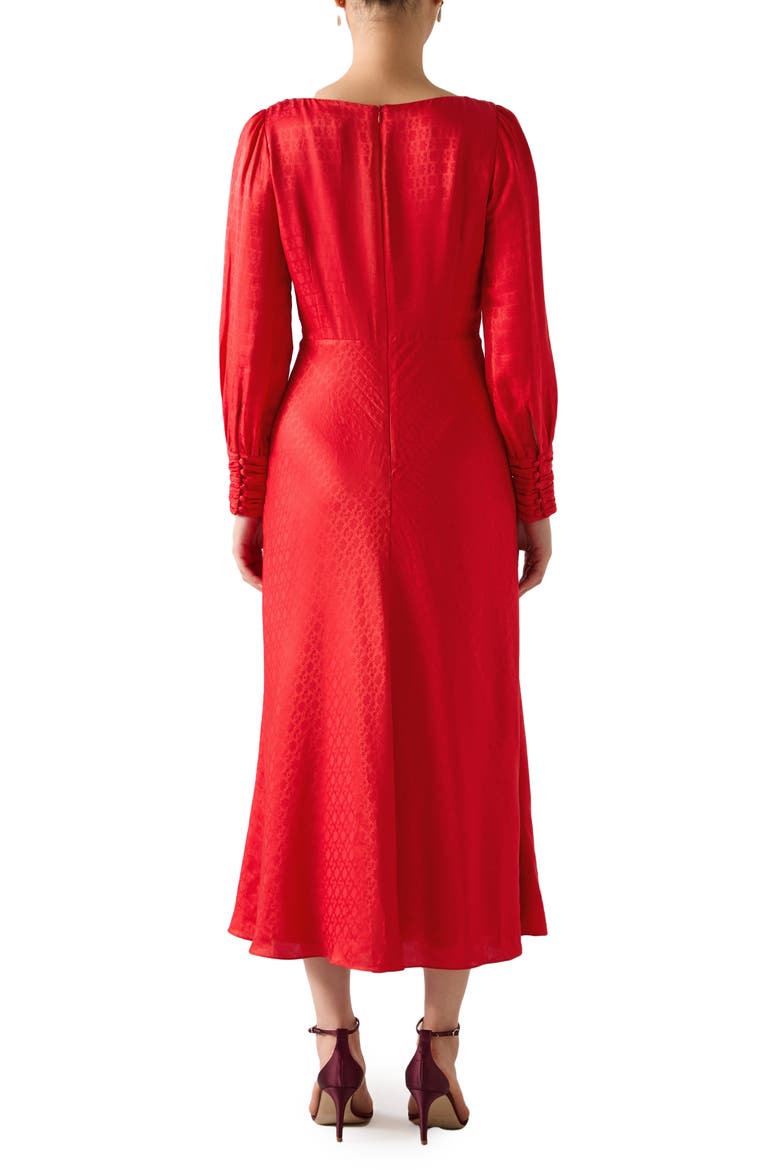 Lainey Tie Waist Long Sleeve Maxi Dress, Alternate, color, RED