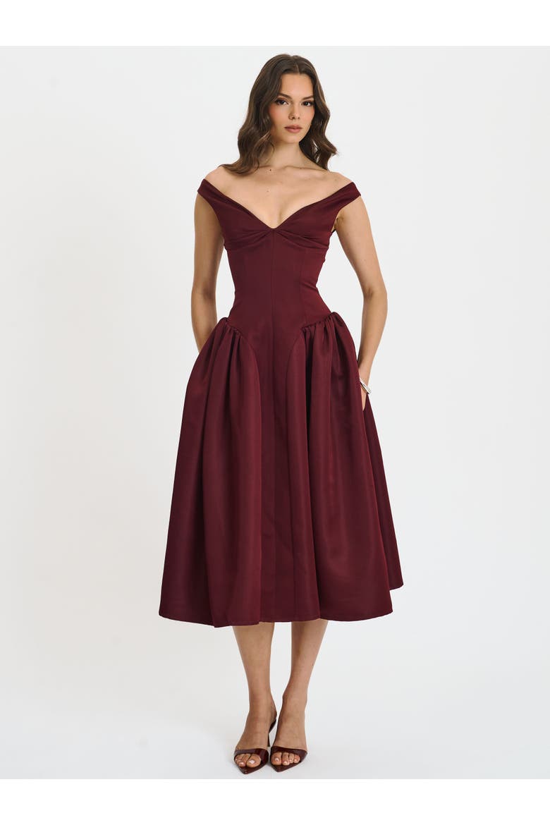 Omella Ruched Bust Sweetheart Flared Maxi Dress, Alternate, color, Burgundy