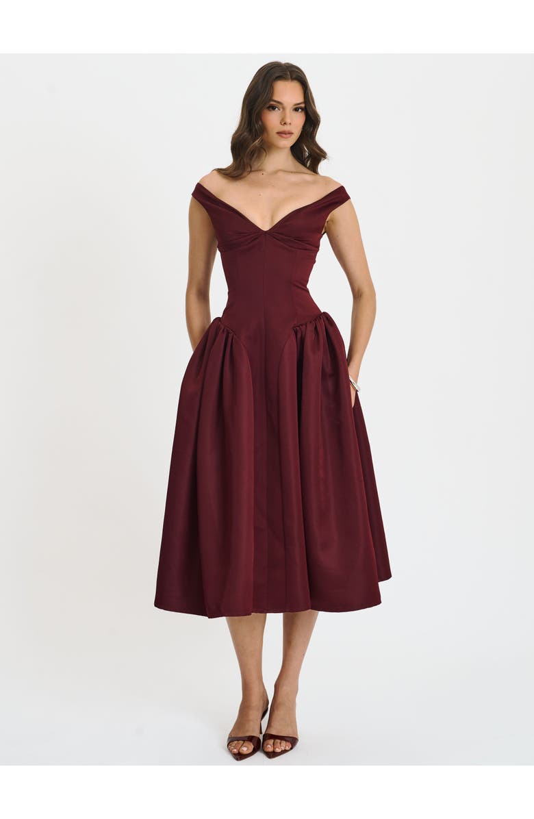 Miss Circle Omella Ruched Bust Sweetheart Flared Maxi Dress, Alternate, color, Burgundy