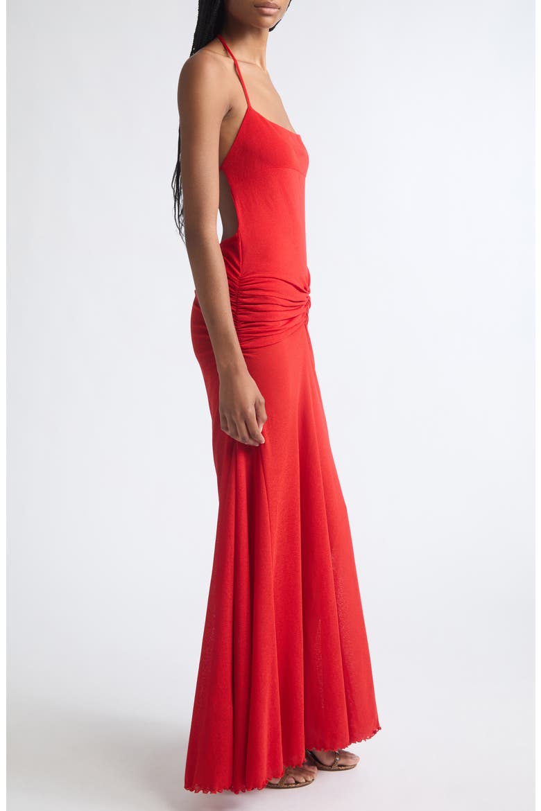 Ruched Mesh Halter Maxi Dress, Alternate, color, RED