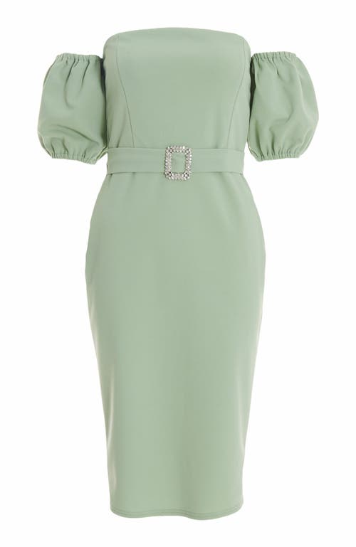 Quiz Scuba Crepe Bardot Dress In Green