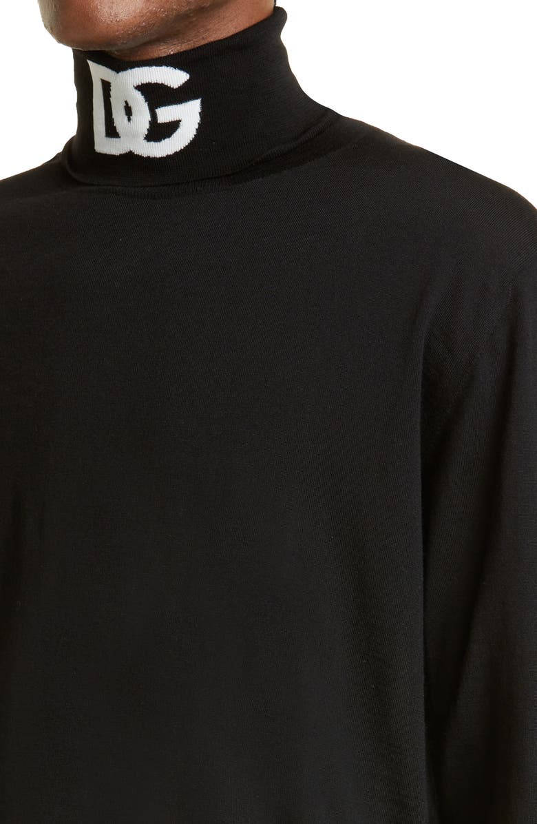 Dolce&Gabbana Intarsia Logo Virgin Wool Blend Turtleneck Sweater, Alternate, color, 