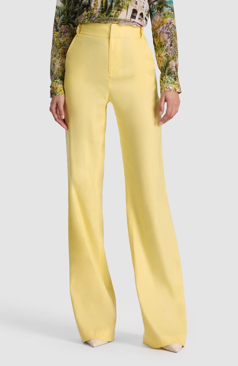 Alice + Olivia Lula Linen Blend Flare Leg Pants, Main, color, Butter