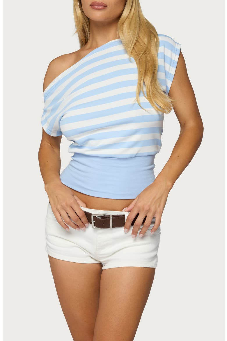 Kittie One-Shoulder Stripe Knit Top, Main, color, LIGHT-BLUE-AND-WHITE