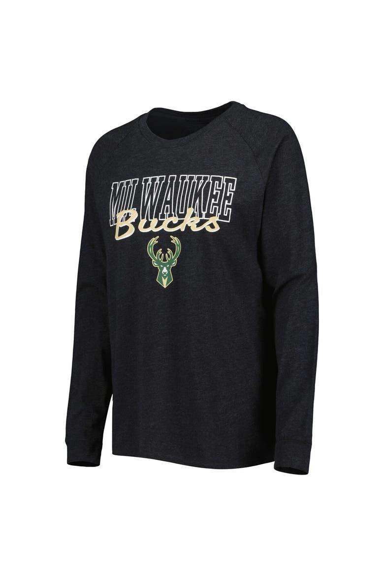 Women's Concepts Sport Heather Black/Heather Hunter Green Milwaukee Bucks Team Raglan Long Sleeve T-Shirt & Shorts Sleep Set, Alternate, color, Heather Black