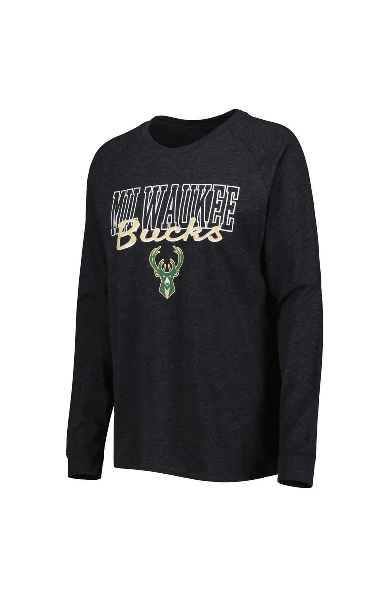 CONCEPTS SPORT Women's Concepts Sport Heather Black/Heather Hunter Green Milwaukee Bucks Team Raglan Long Sleeve T-Shirt & Shorts Sleep Set, Alternate, color, Heather Black