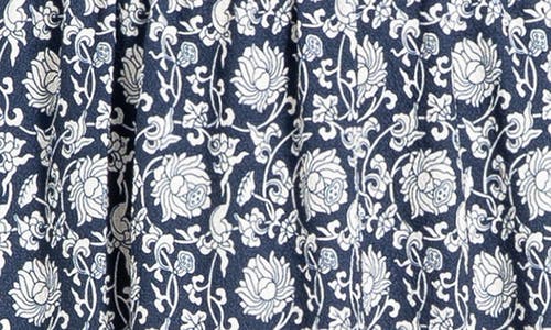 Max Studio Floral Short Sleeve Tiered Maxi Dress In Navy/cream