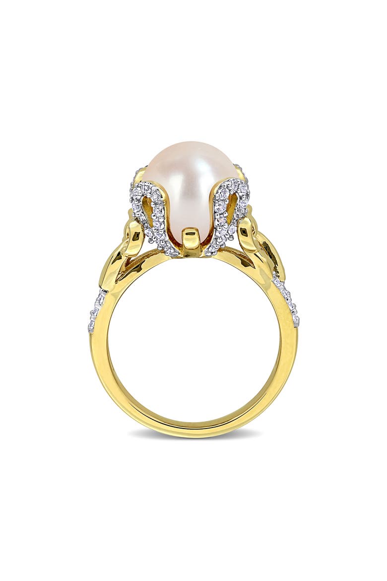 10-10.5mm Cultured Freshwater Pearl & White Topaz Ring, Alternate, color, WHITE