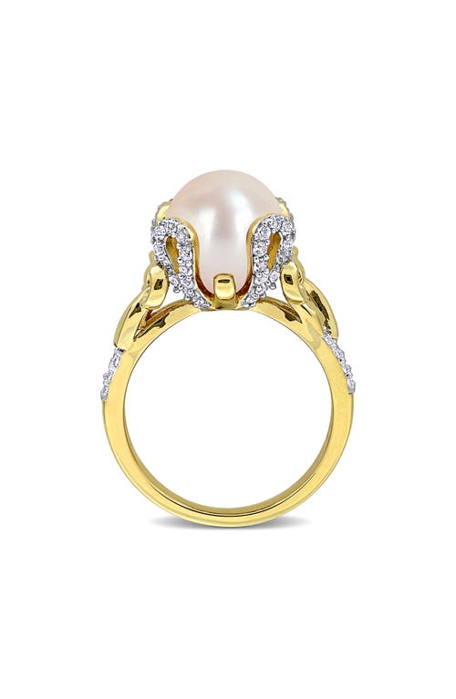 Delmar 10-10.5mm Cultured Freshwater Pearl & White Topaz Ring In Gold