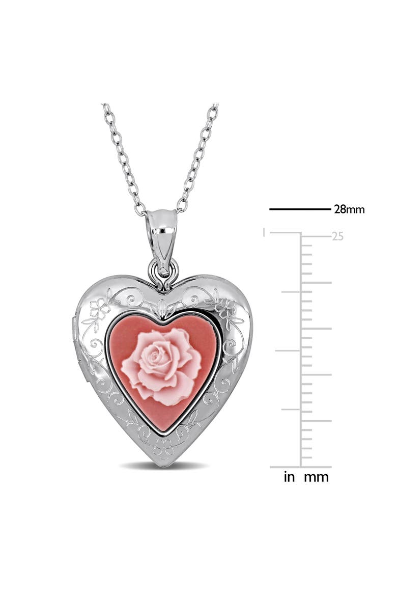 Pink Rose Heart Locket Pendant Necklace, Alternate, color, SILVER/ PINK
