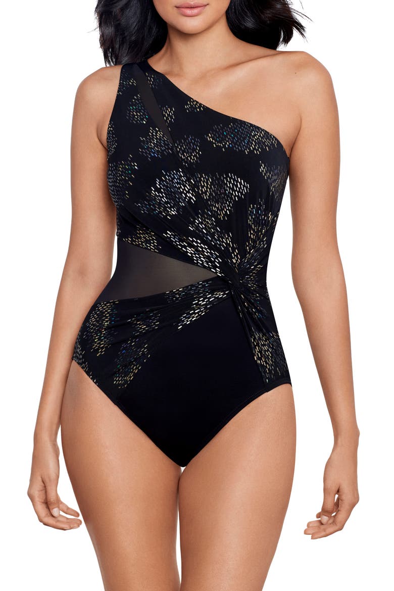 Iridium Minx One-Shoulder One-Piece Swimsuit, Main, color, BLM