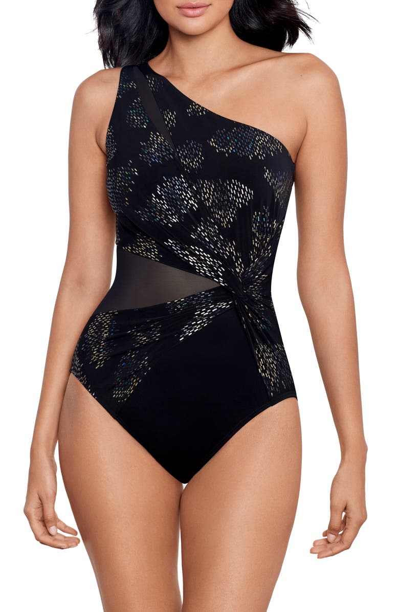 Miraclesuit<sup>®</sup> Iridium Minx One-Shoulder One-Piece Swimsuit, Main, color, Blm