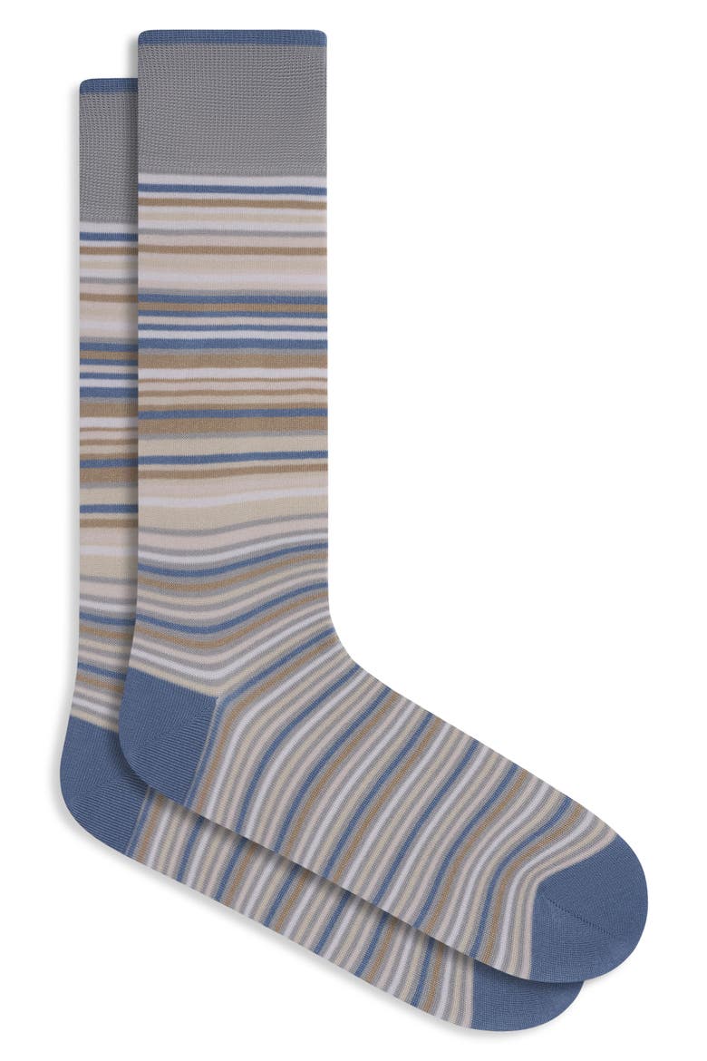 Stripe Mercerized Cotton Blend Dress Socks, Main, color, STONE