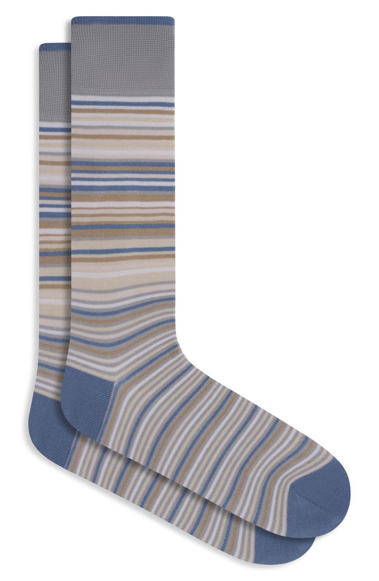 Bugatchi Stripe Mercerized Cotton Blend Dress Socks, Main, color, Stone