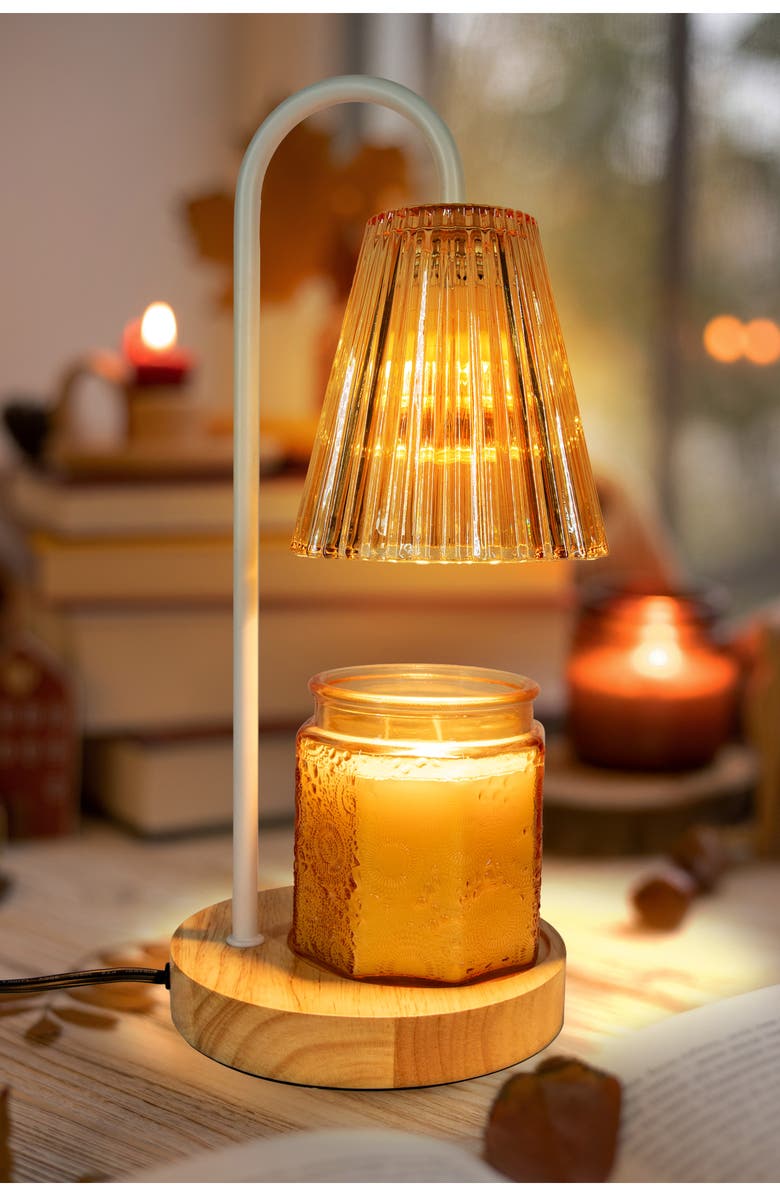 Luze Honey Glow Candle Warmer Lamp, Alternate, color, White/Clear/Wood