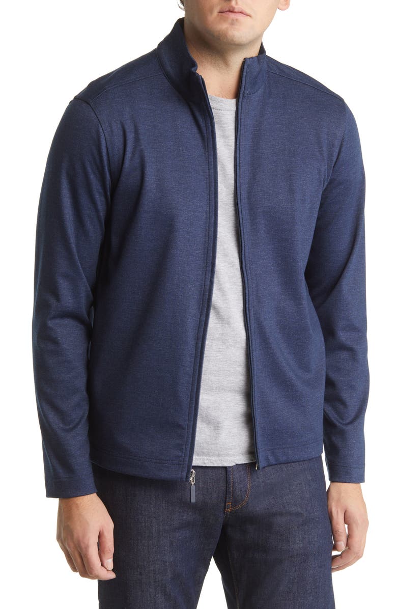 Johnston & Murphy Textured Full Zip Sweatshirt, Main, color, Navy