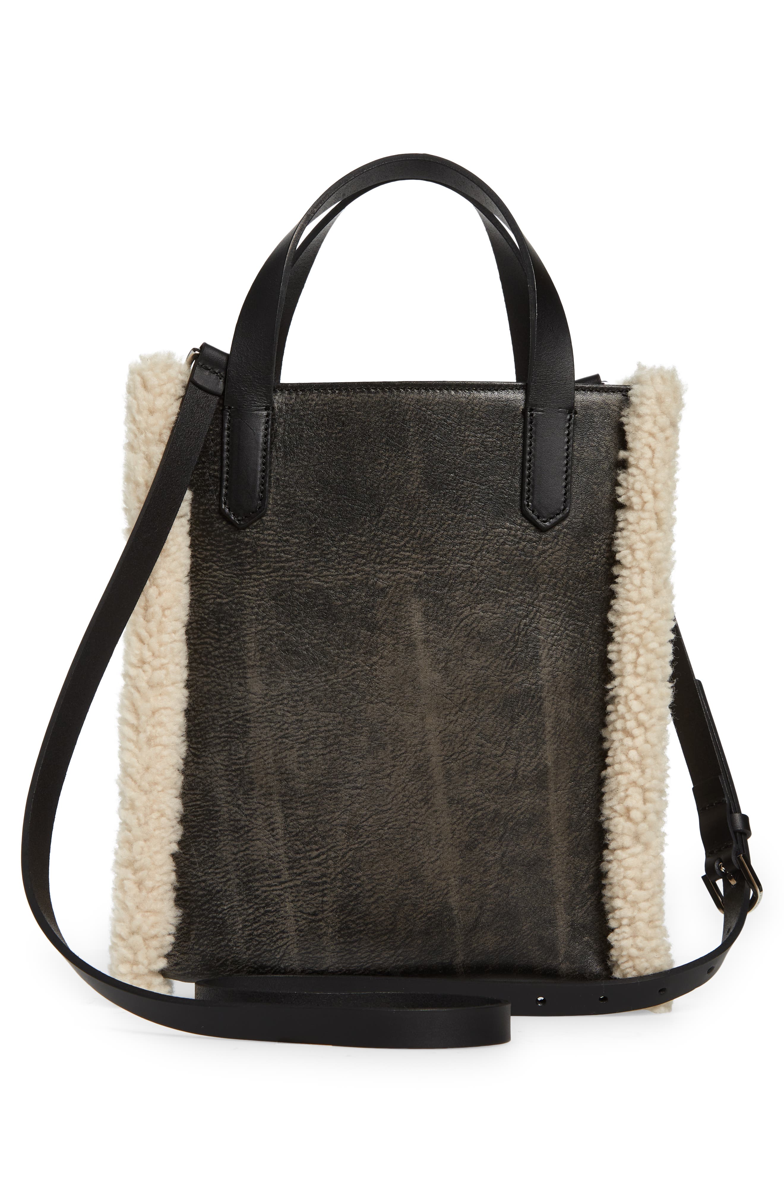 Golden Goose Mini California North/South Leather & Genuine Shearling Tote, Alternate, color, 