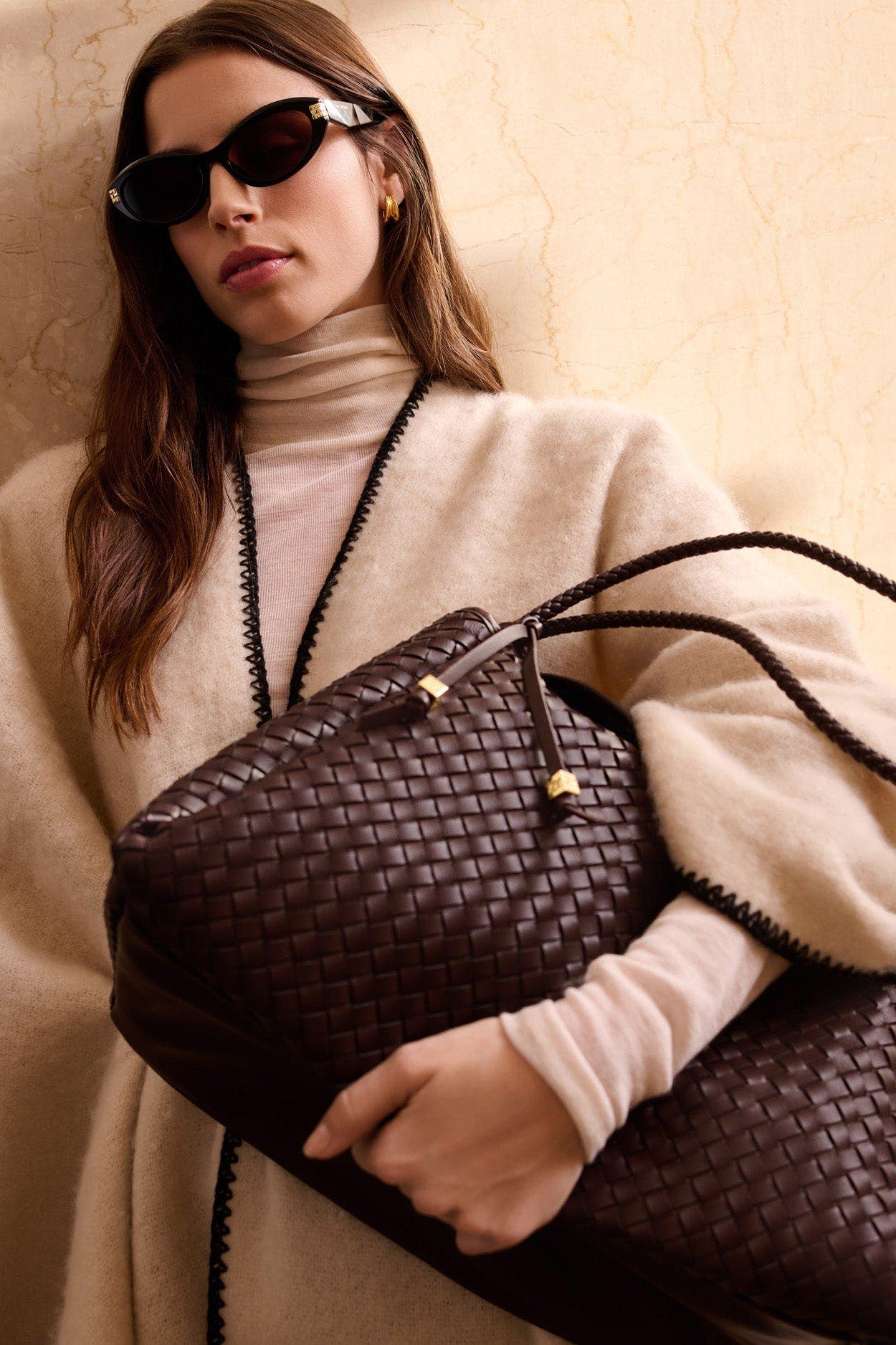 Katie Loxton Nova Hand Woven Large Shoulder Bag in Chocolate, Alternate, color, Chocolate