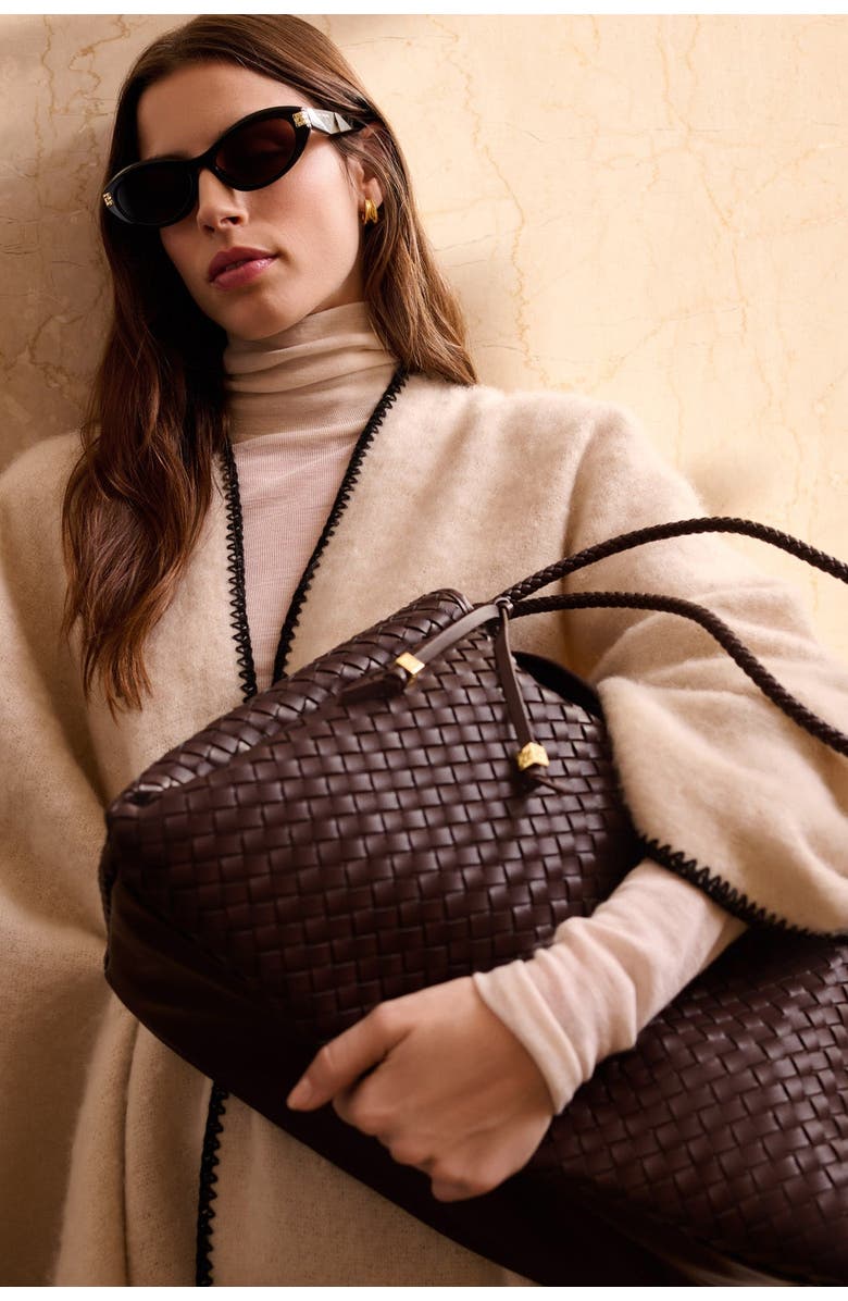 Katie Loxton Nova Hand Woven Large Shoulder Bag in Chocolate, Alternate, color, Chocolate