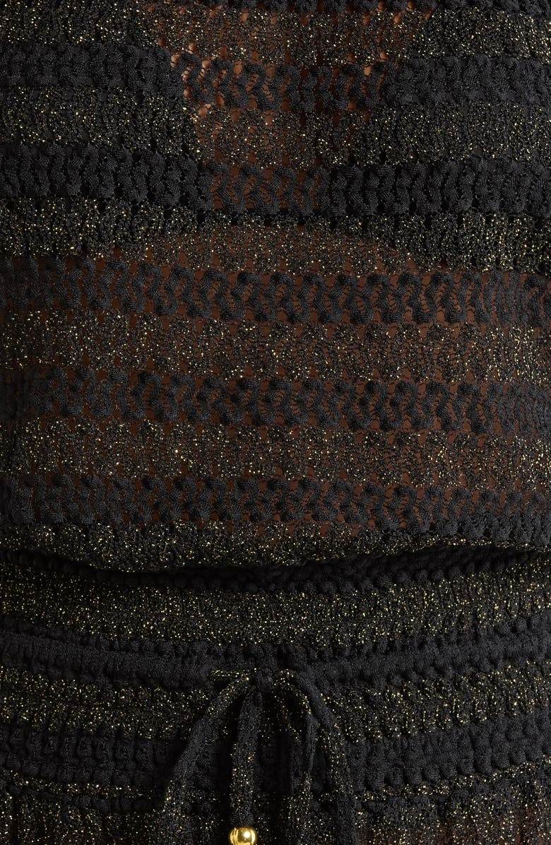 Ramy Brook Swirl Lauryn Strapless Sheer Cover-Up Mini Sundress, Alternate, color, Black Metallic Zigzag